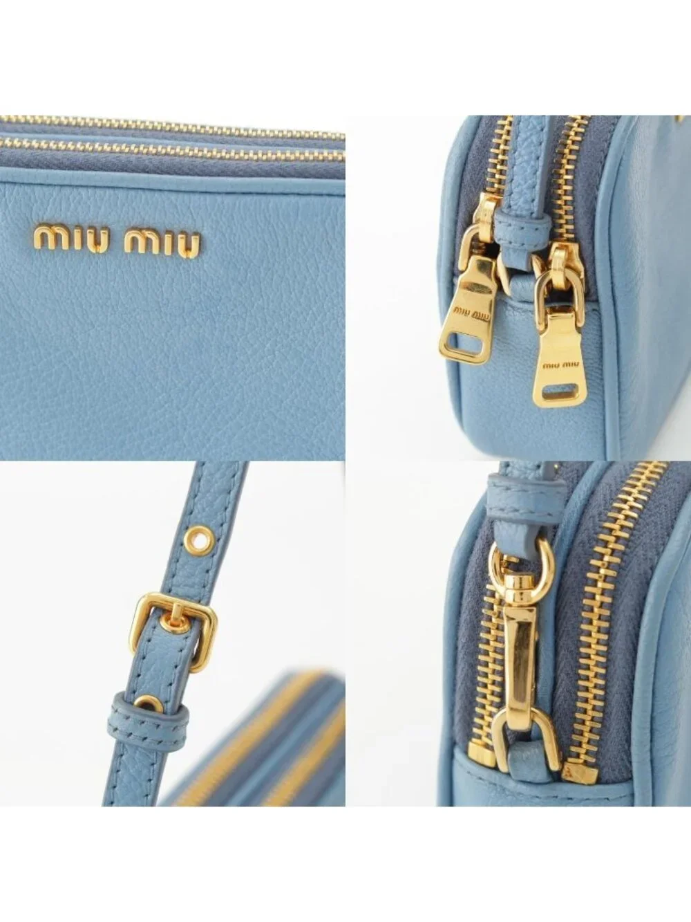 Miu Miu Madras Leather Pouch Light Blue
